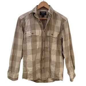 Filson Tan Khaki Plaid Cotton Button Shirt XS Workwear Heritage Casual Outdoorsy